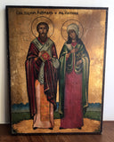 Large vintage SAINT CYPRIAN OF ANTIOCH and JUSTINA Orthodox Altar Icon