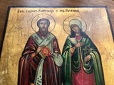 Large vintage SAINT CYPRIAN OF ANTIOCH and JUSTINA Orthodox Altar Icon